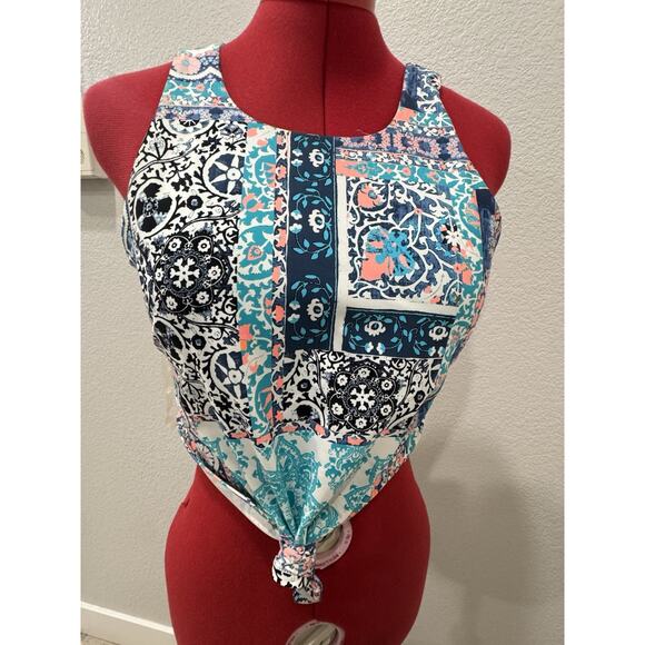 Patterned One Piece Swimsuit Sleeveless Tie Front Design Beach Pool Summer - Picture 2 of 5